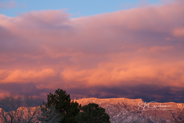 sunset, snow, mountains