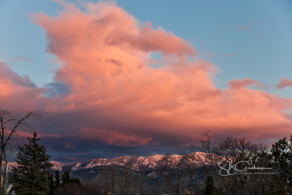 sunset, snow, mountains